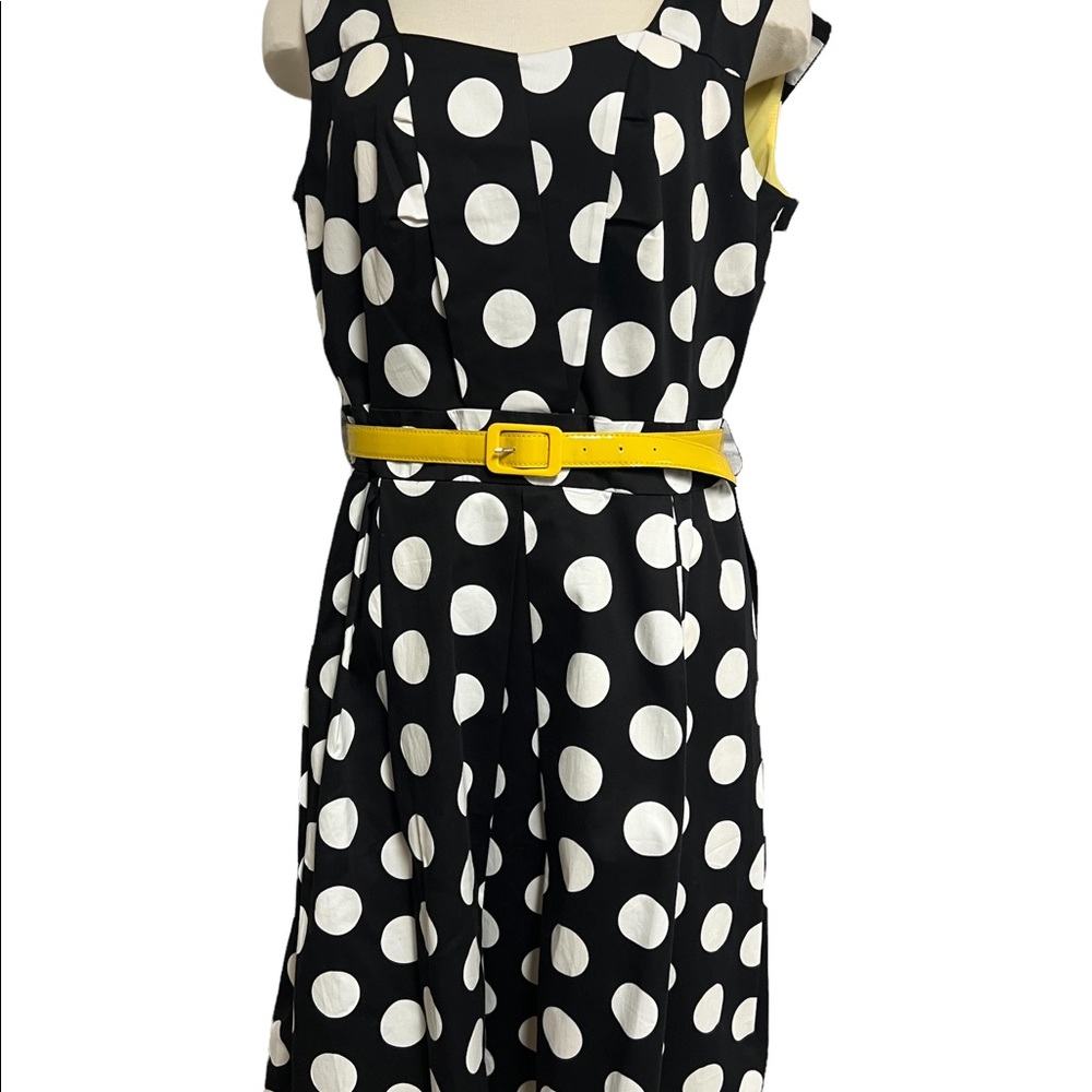 East 5th Black White  Michelle Polka Dot Sleeveless A-Line Dress Sz 14